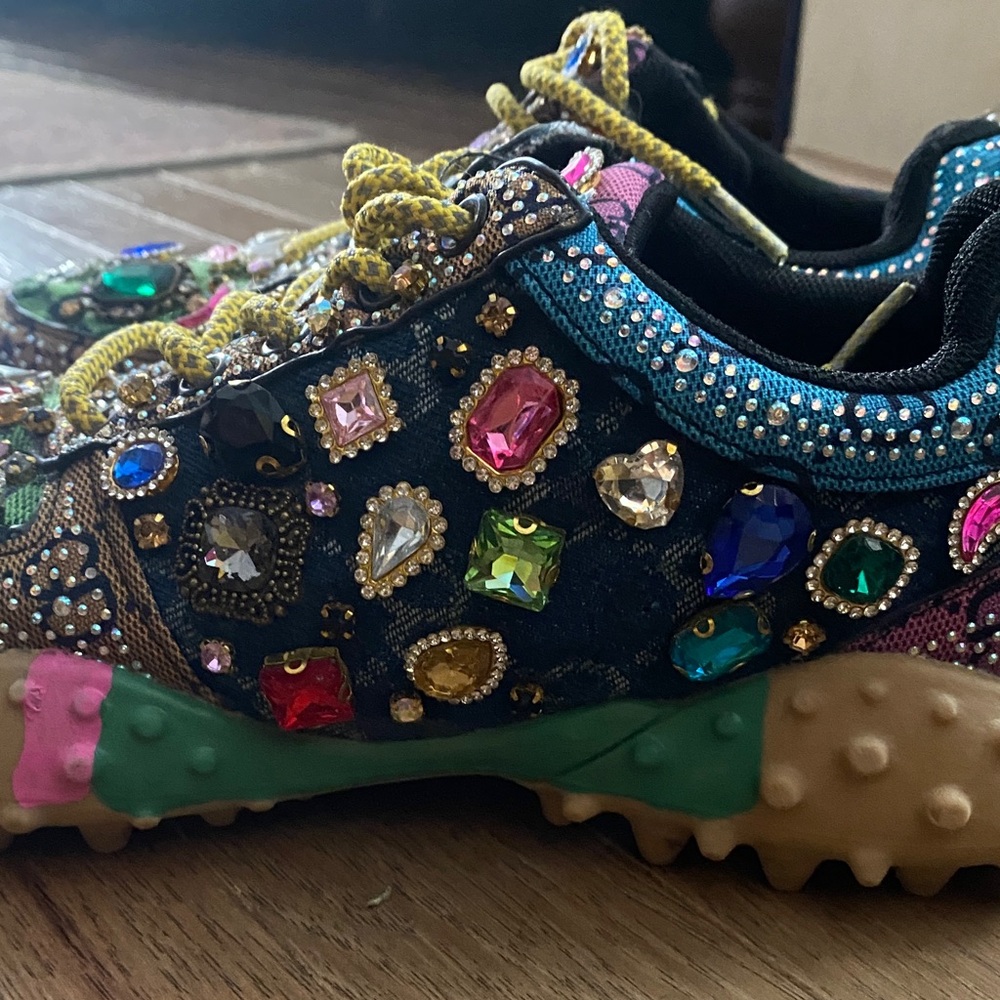 Taxi Rhinestone Canvas Bling Shoes Sz 10 Multicolor Gems - Picture 5 of 16